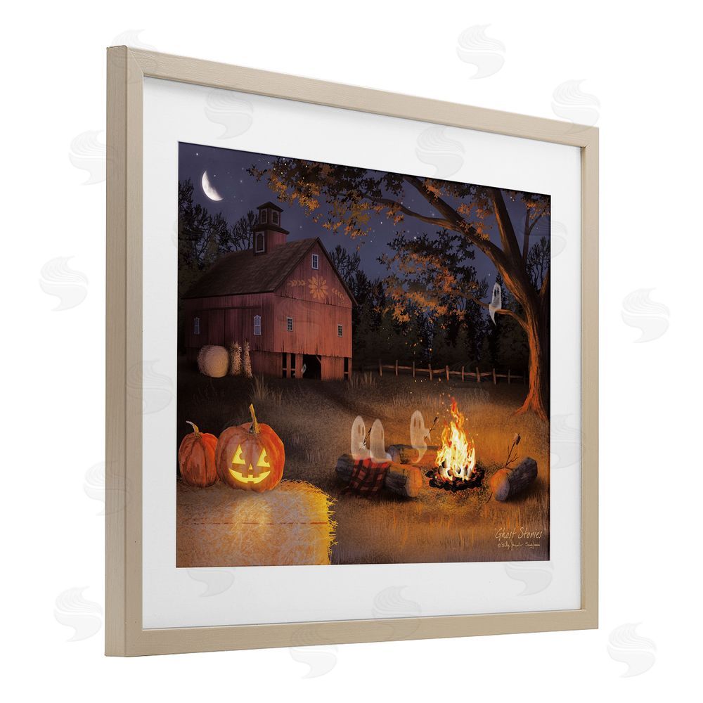 Billy Jacobs Spooky Ghosts & Autumn Campfire Birch Framed Print Under Glass with White Mat Wall Art