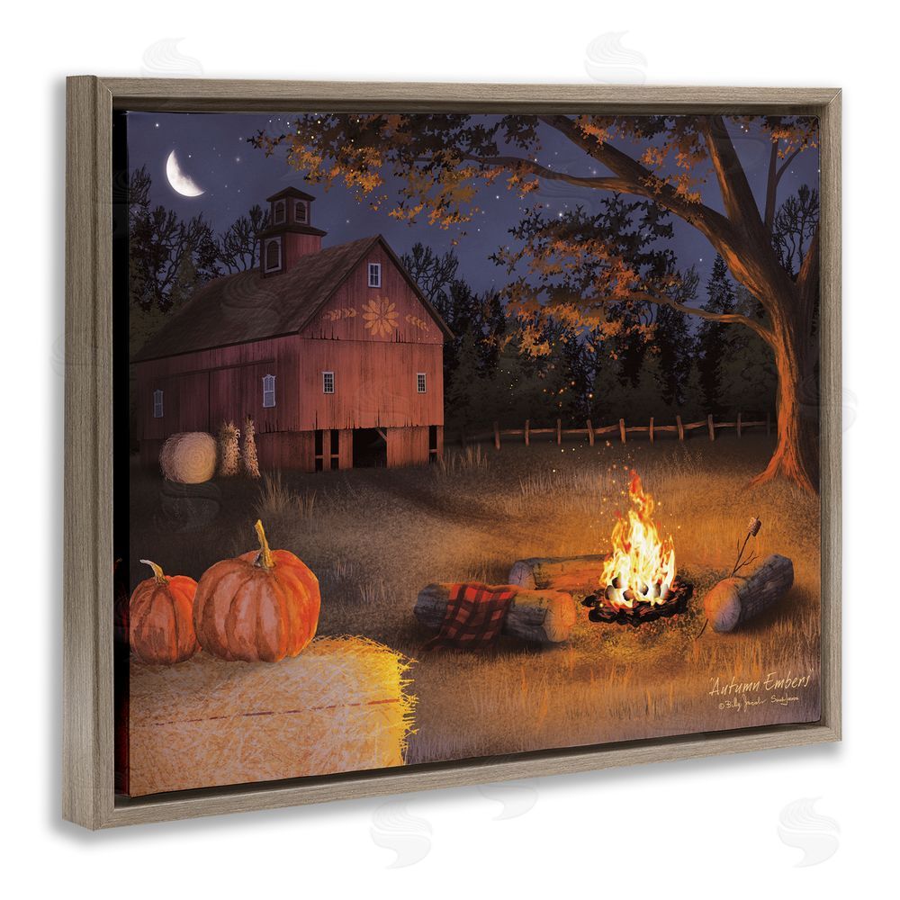 Billy Jacobs Autumn Campfire Embers Brown Floating Frame Canvas Wall Art Print
