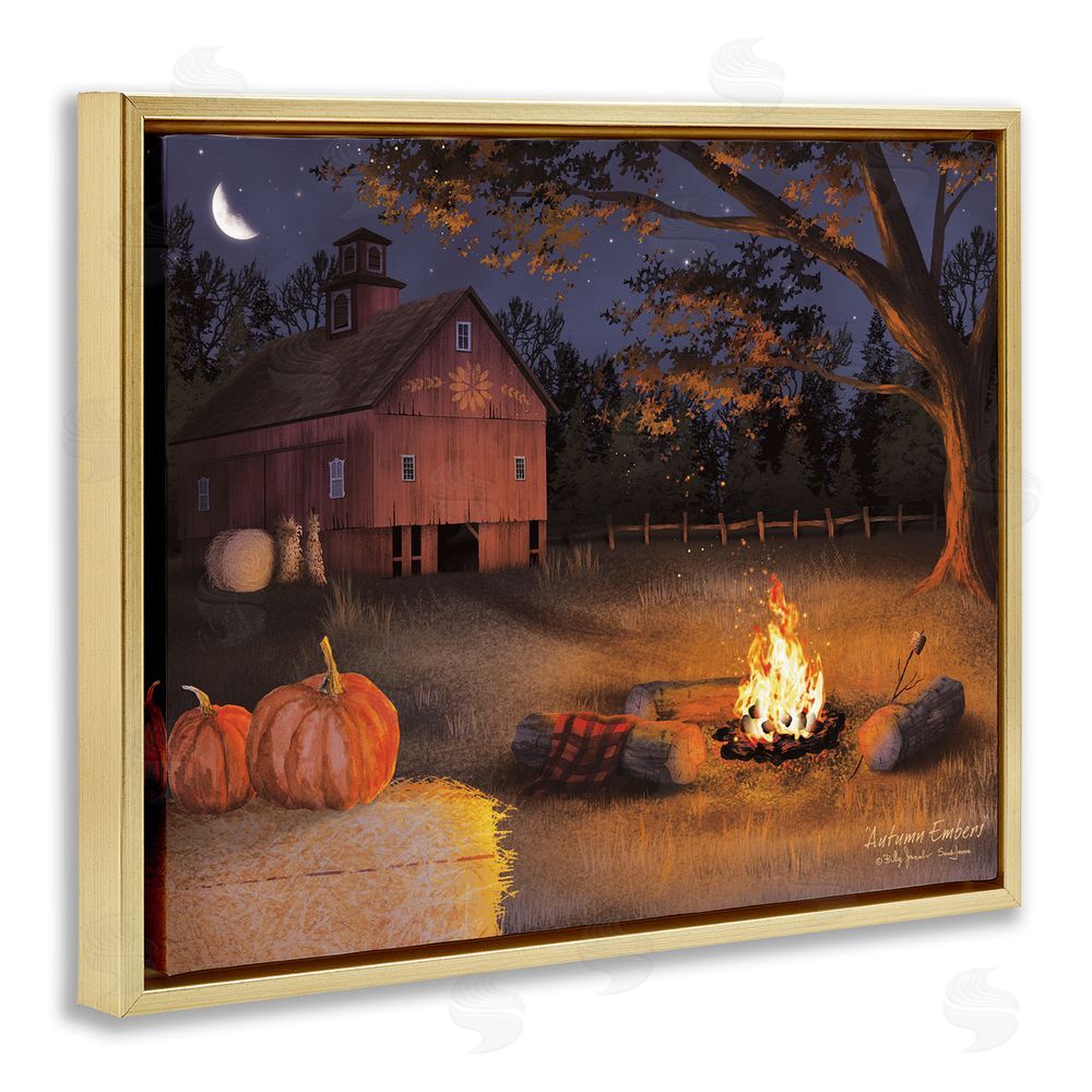 Billy Jacobs Autumn Campfire Embers Gold Floating Frame Canvas Wall Art Print
