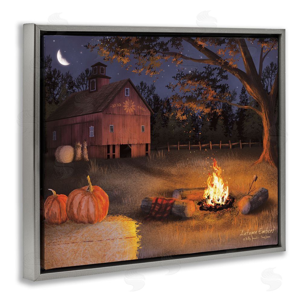 Billy Jacobs Autumn Campfire Embers Gray Floating Frame Canvas Wall Art Print