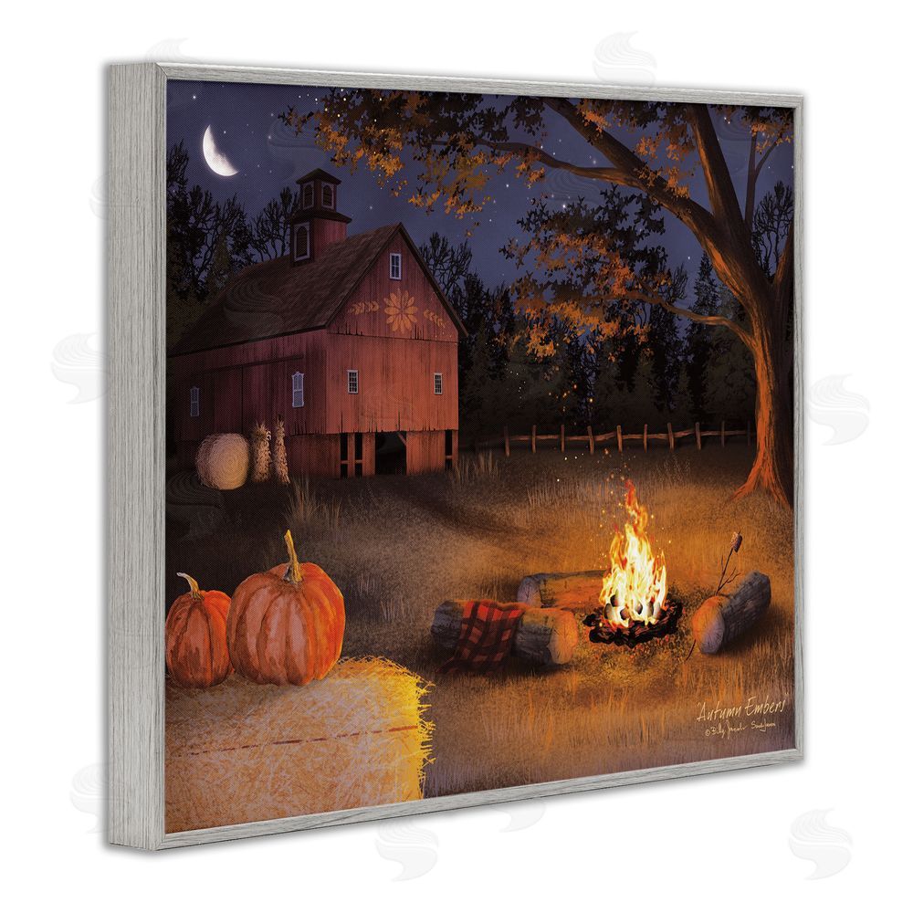 Billy Jacobs Autumn Campfire Embers Gray Framed Giclee Wall Art Print