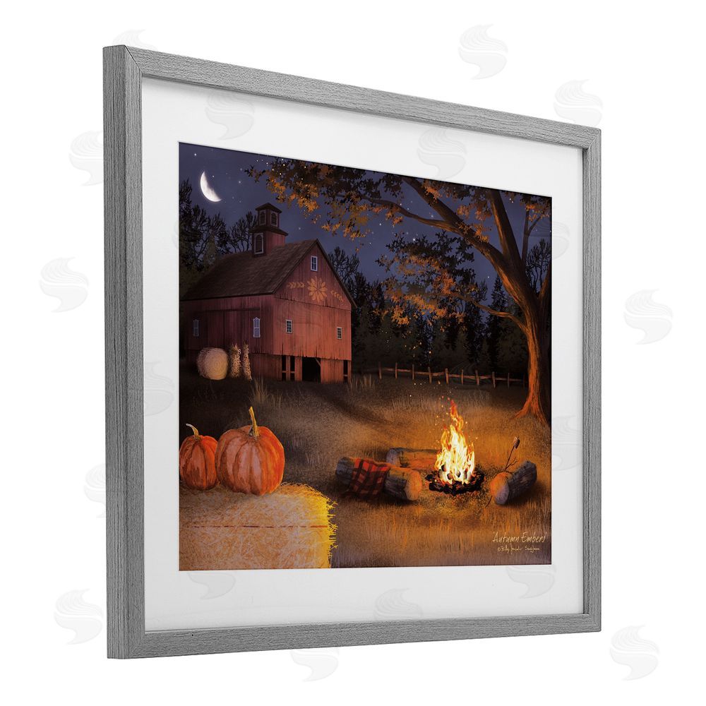 Billy Jacobs Autumn Campfire Embers Gray Framed Print Under Glass with White Mat Wall Art