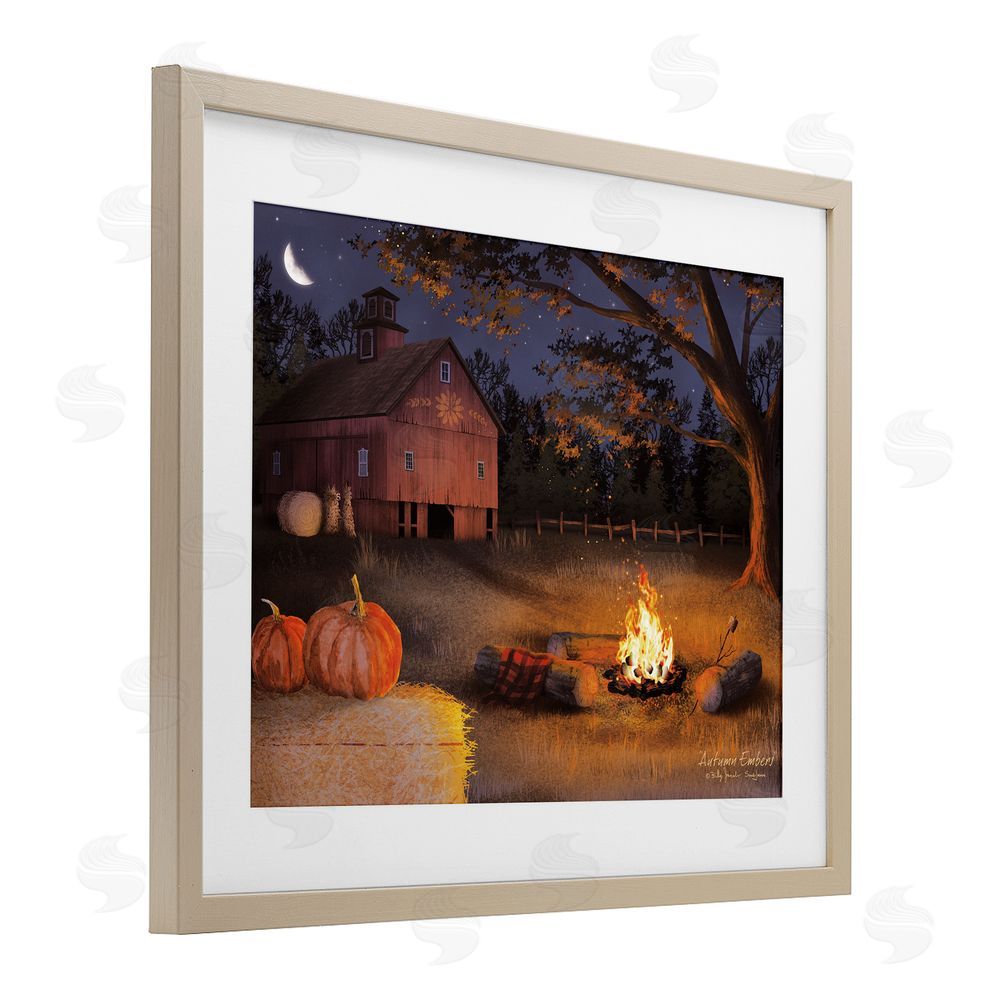 Billy Jacobs Autumn Campfire Embers Birch Framed Print Under Glass with White Mat Wall Art