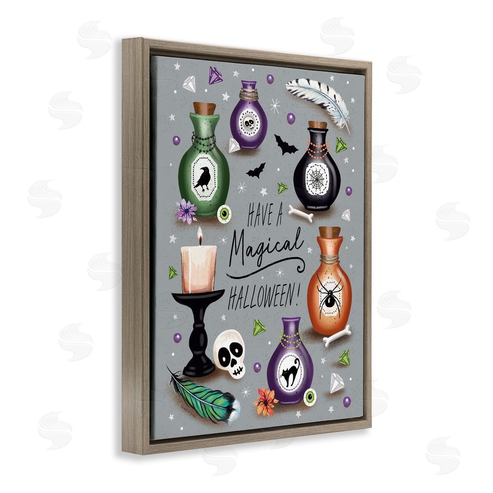 Elizabeth Tyndall Magical Halloween Potions Brown Floating Frame Canvas Wall Art Print