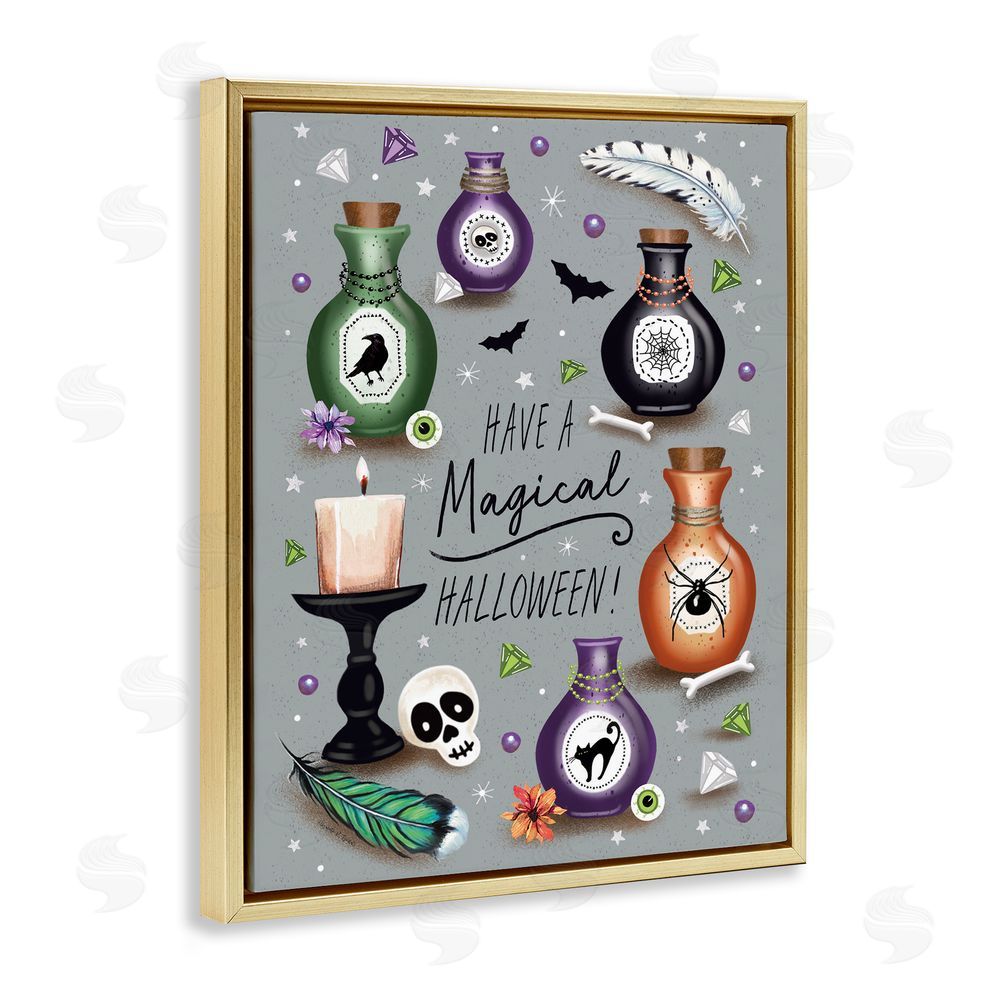 Elizabeth Tyndall Magical Halloween Potions Gold Floating Frame Canvas Wall Art Print