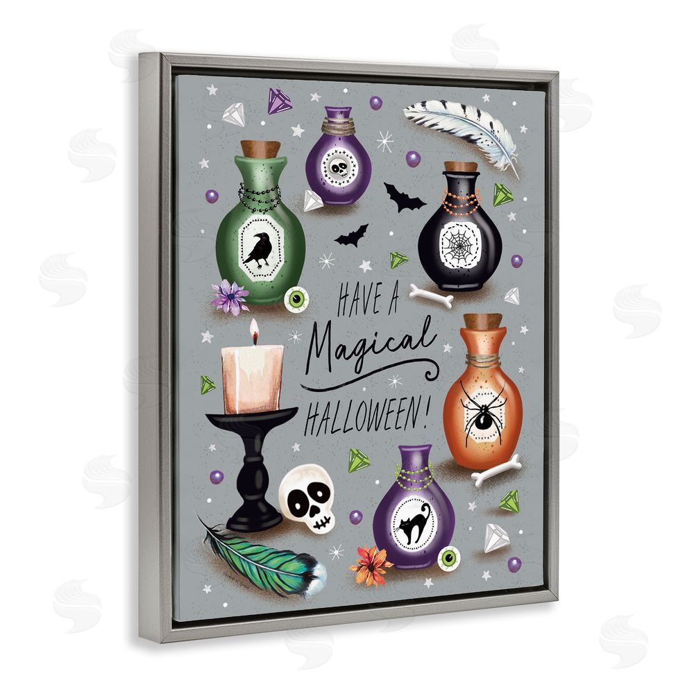 Elizabeth Tyndall Magical Halloween Potions Gray Floating Frame Canvas Wall Art Print