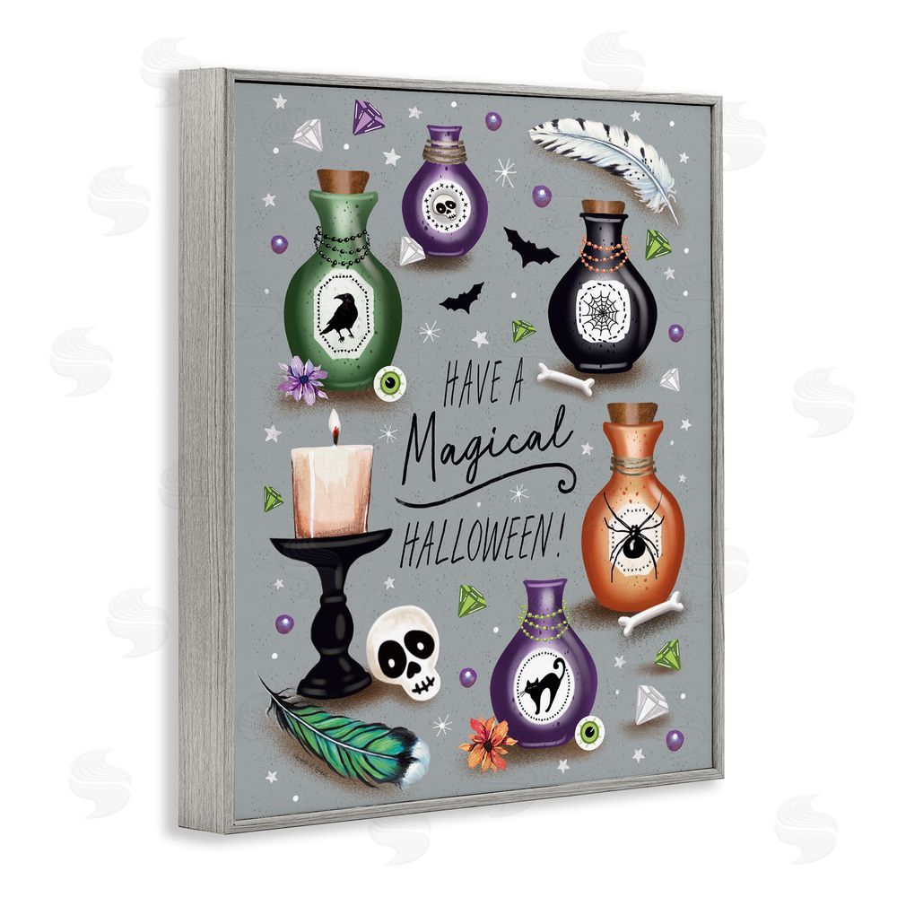 Elizabeth Tyndall Magical Halloween Potions Gray Framed Giclee Wall Art Print