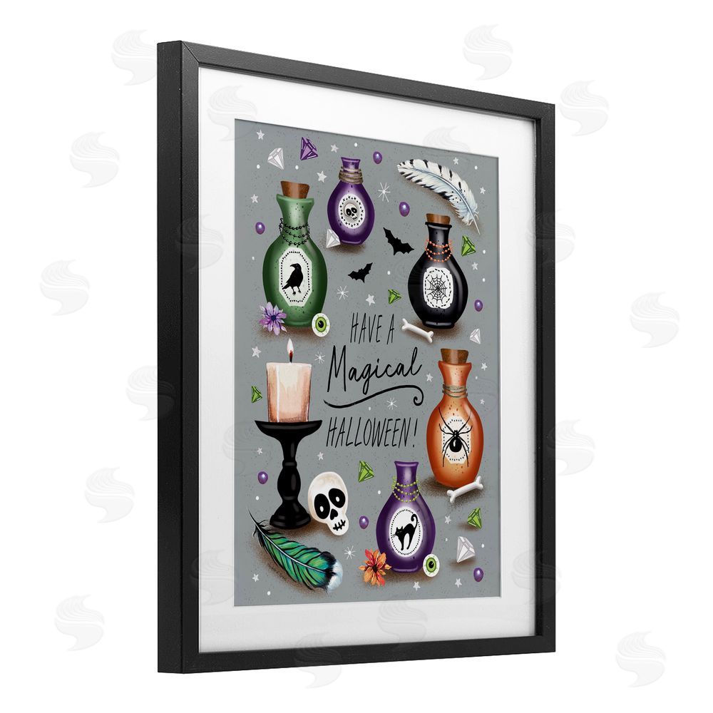 Elizabeth Tyndall Magical Halloween Potions Black Framed Print Under Glass with White Mat Wall Art