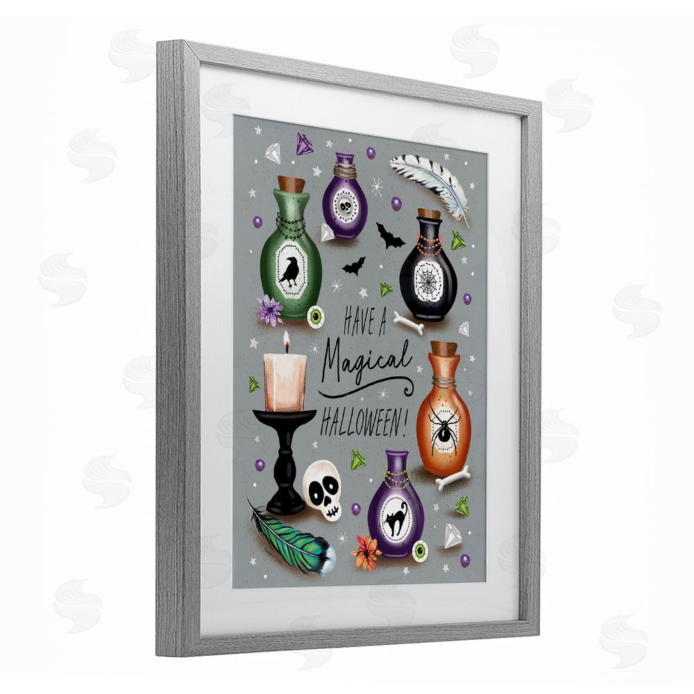 Elizabeth Tyndall Magical Halloween Potions Gray Framed Print Under Glass with White Mat Wall Art