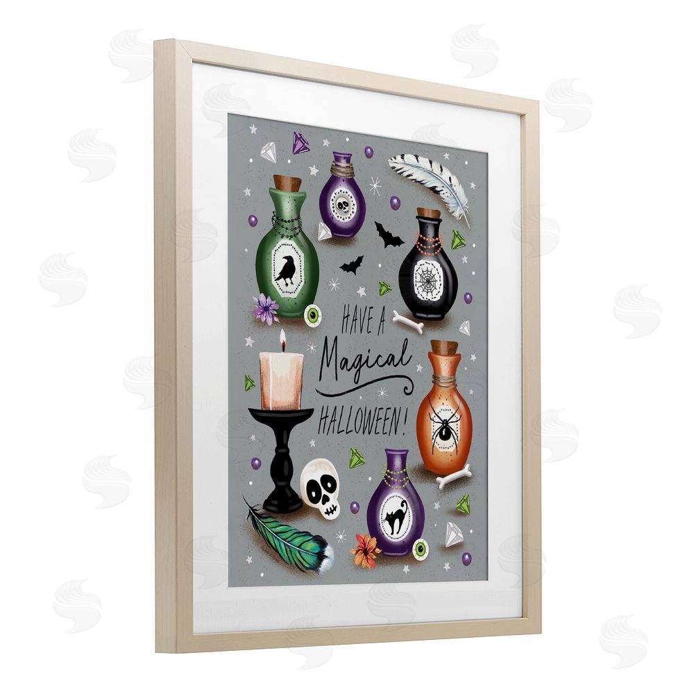 Elizabeth Tyndall Magical Halloween Potions Birch Framed Print Under Glass with White Mat Wall Art