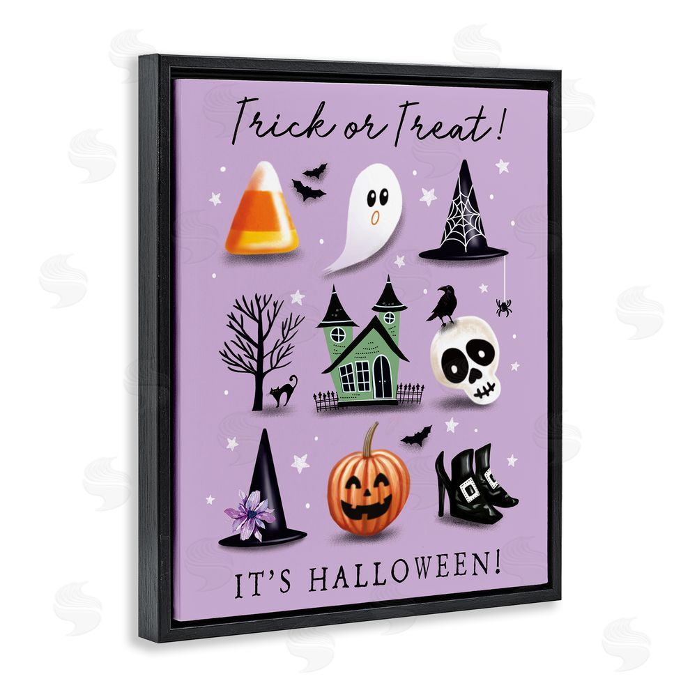Elizabeth Tyndall Trick Or Treat It's Halloween Black Floating Frame Canvas Wall Art Print