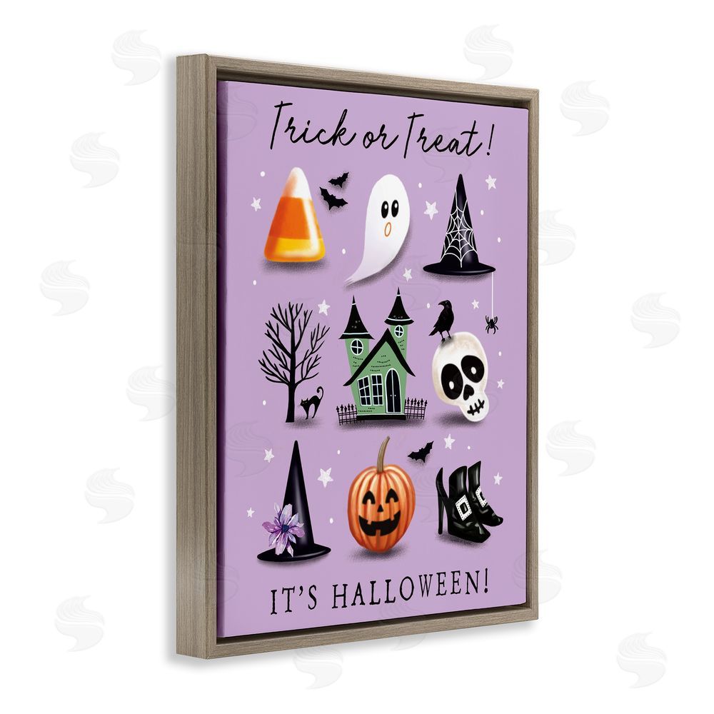 Elizabeth Tyndall Trick Or Treat It's Halloween Brown Floating Frame Canvas Wall Art Print
