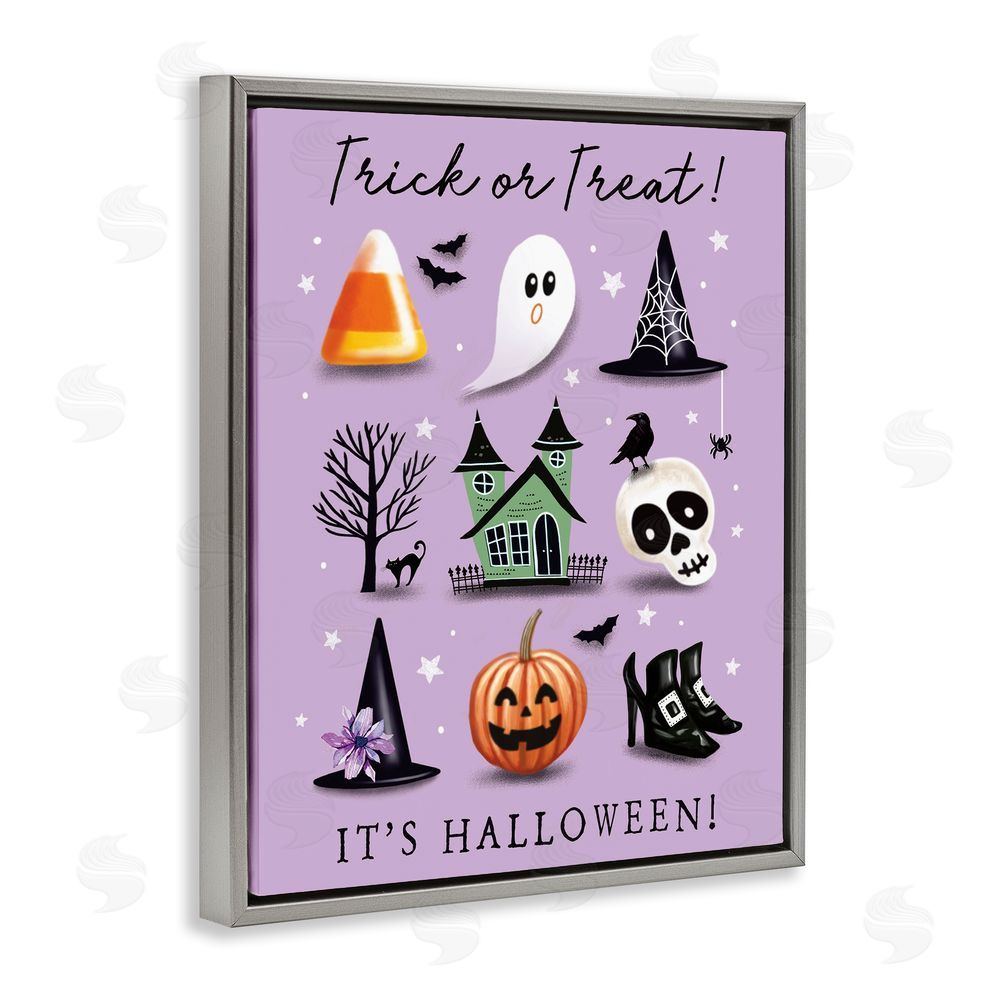 Elizabeth Tyndall Trick Or Treat It's Halloween Gray Floating Frame Canvas Wall Art Print