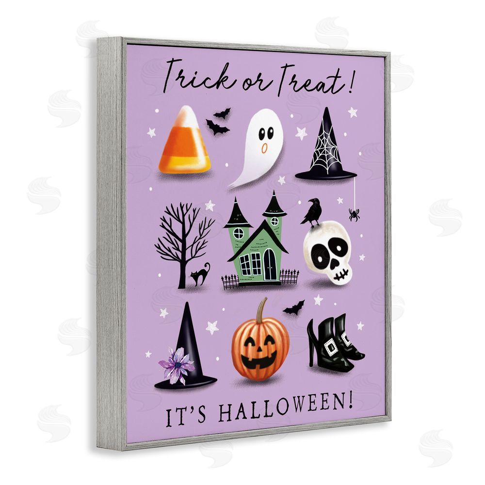 Elizabeth Tyndall Trick Or Treat It's Halloween Gray Framed Giclee Wall Art Print