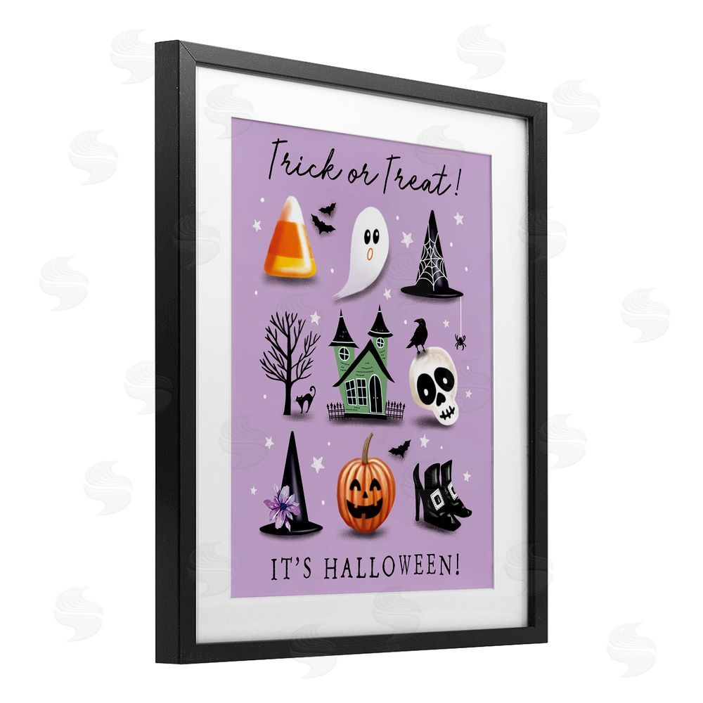 Elizabeth Tyndall Trick Or Treat It's Halloween Black Framed Print Under Glass with White Mat Wall Art