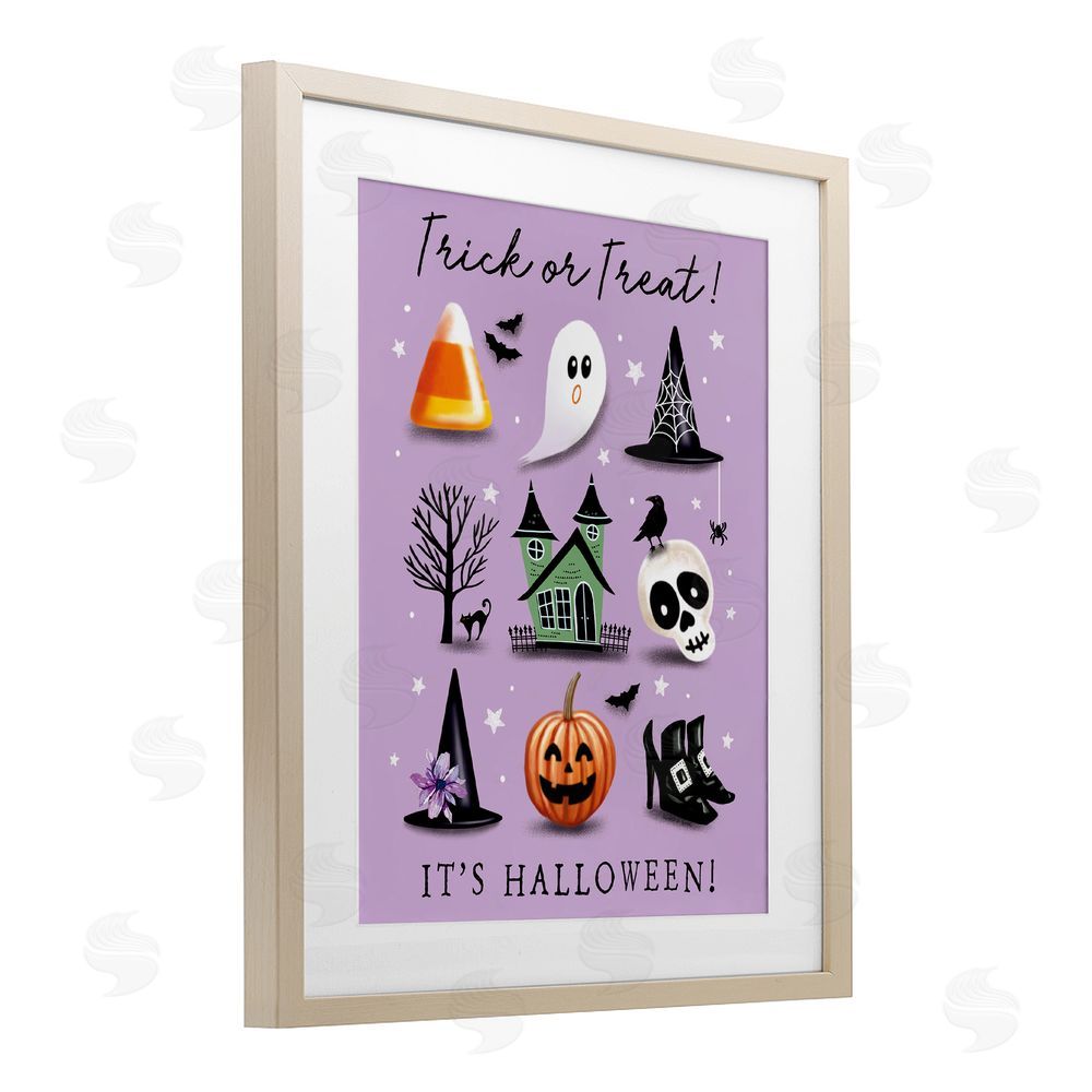 Elizabeth Tyndall Trick Or Treat It's Halloween Birch Framed Print Under Glass with White Mat Wall Art