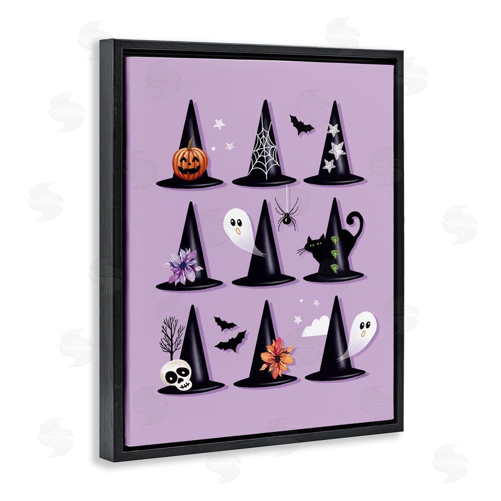 Elizabeth Tyndall Varied Witch Hats on Purple Black Floating Frame Canvas Wall Art Print