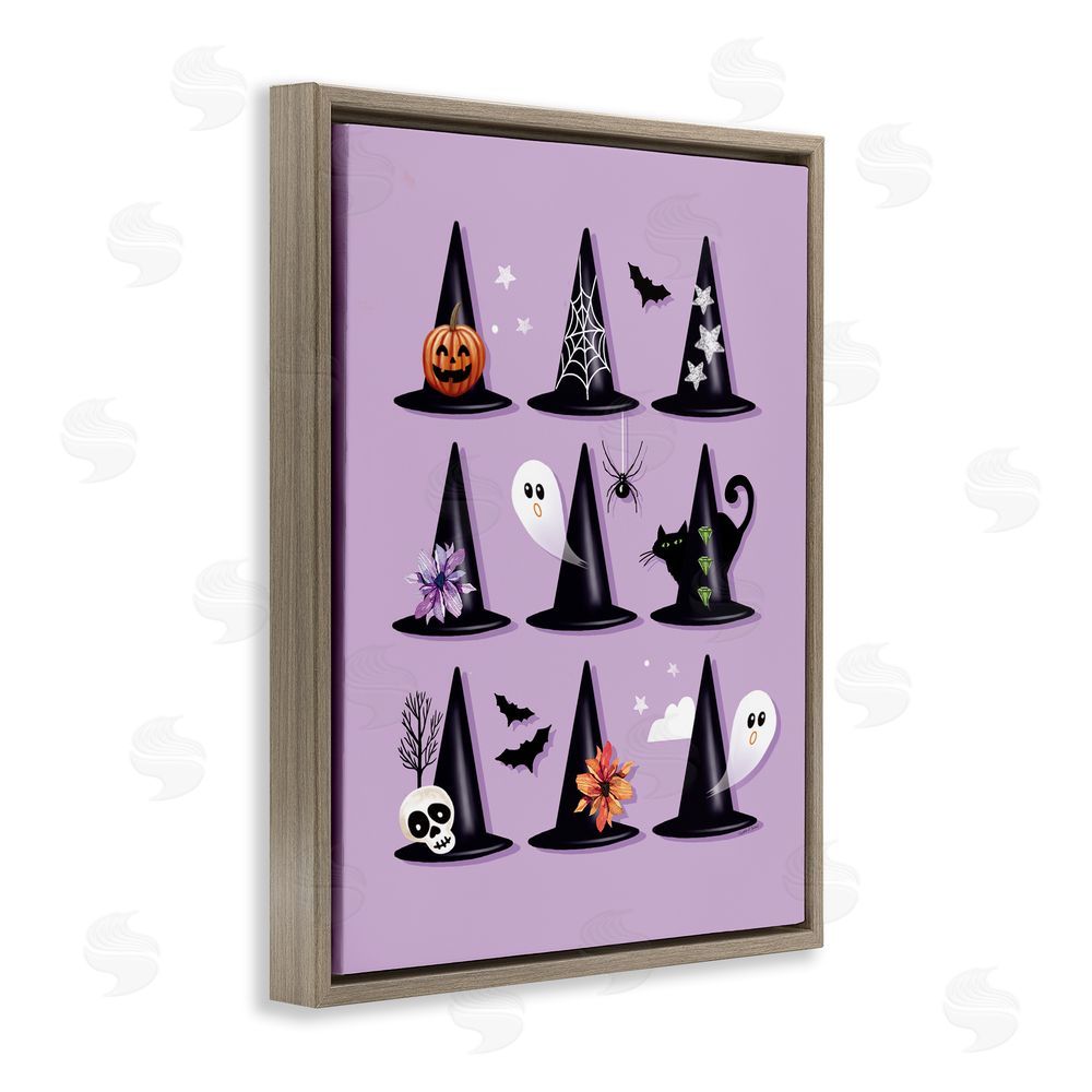 Elizabeth Tyndall Varied Witch Hats on Purple Brown Floating Frame Canvas Wall Art Print