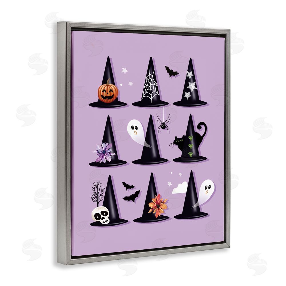 Elizabeth Tyndall Varied Witch Hats on Purple Gray Floating Frame Canvas Wall Art Print