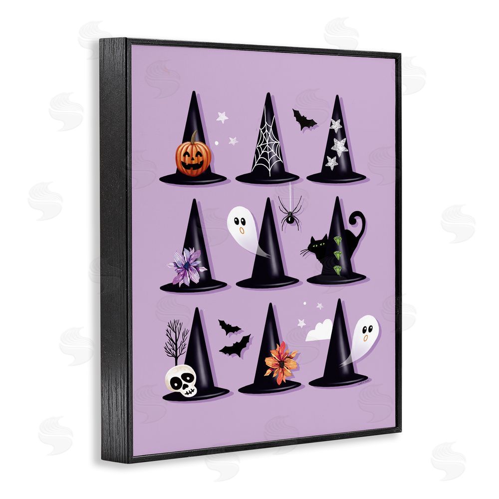 Elizabeth Tyndall Varied Witch Hats on Purple Black Framed Giclee Wall Art Print
