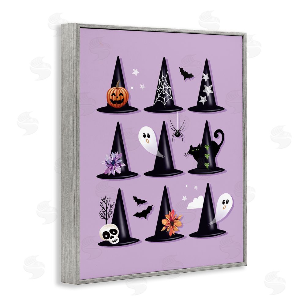 Elizabeth Tyndall Varied Witch Hats on Purple Gray Framed Giclee Wall Art Print