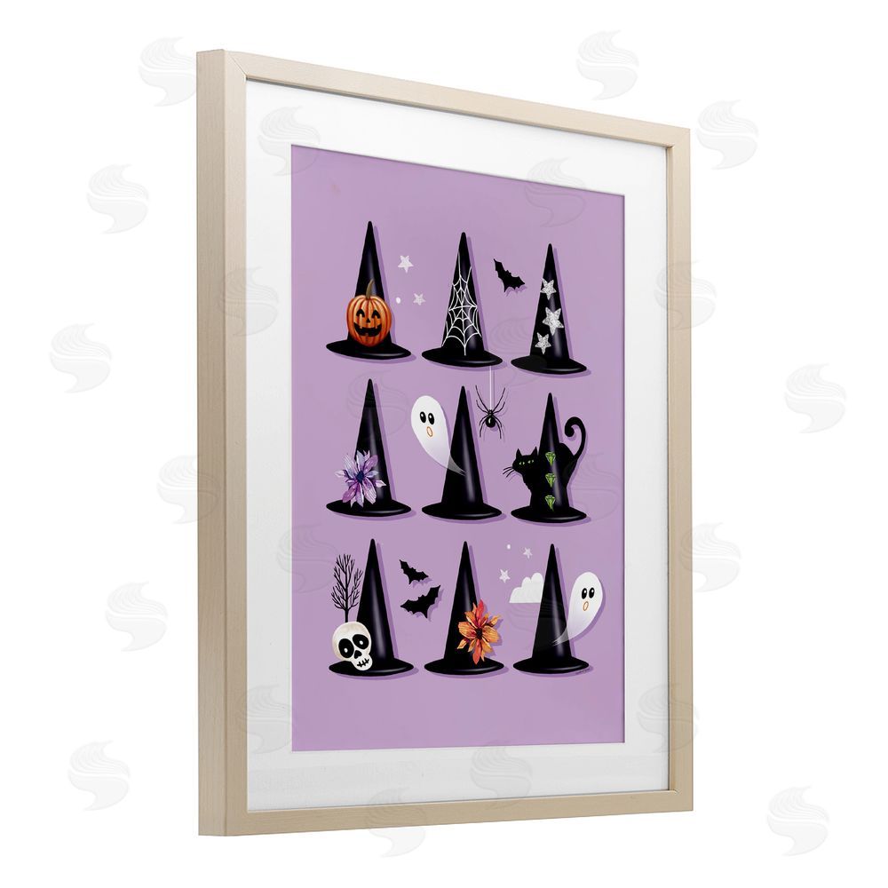 Elizabeth Tyndall Varied Witch Hats on Purple Birch Framed Print Under Glass with White Mat Wall Art