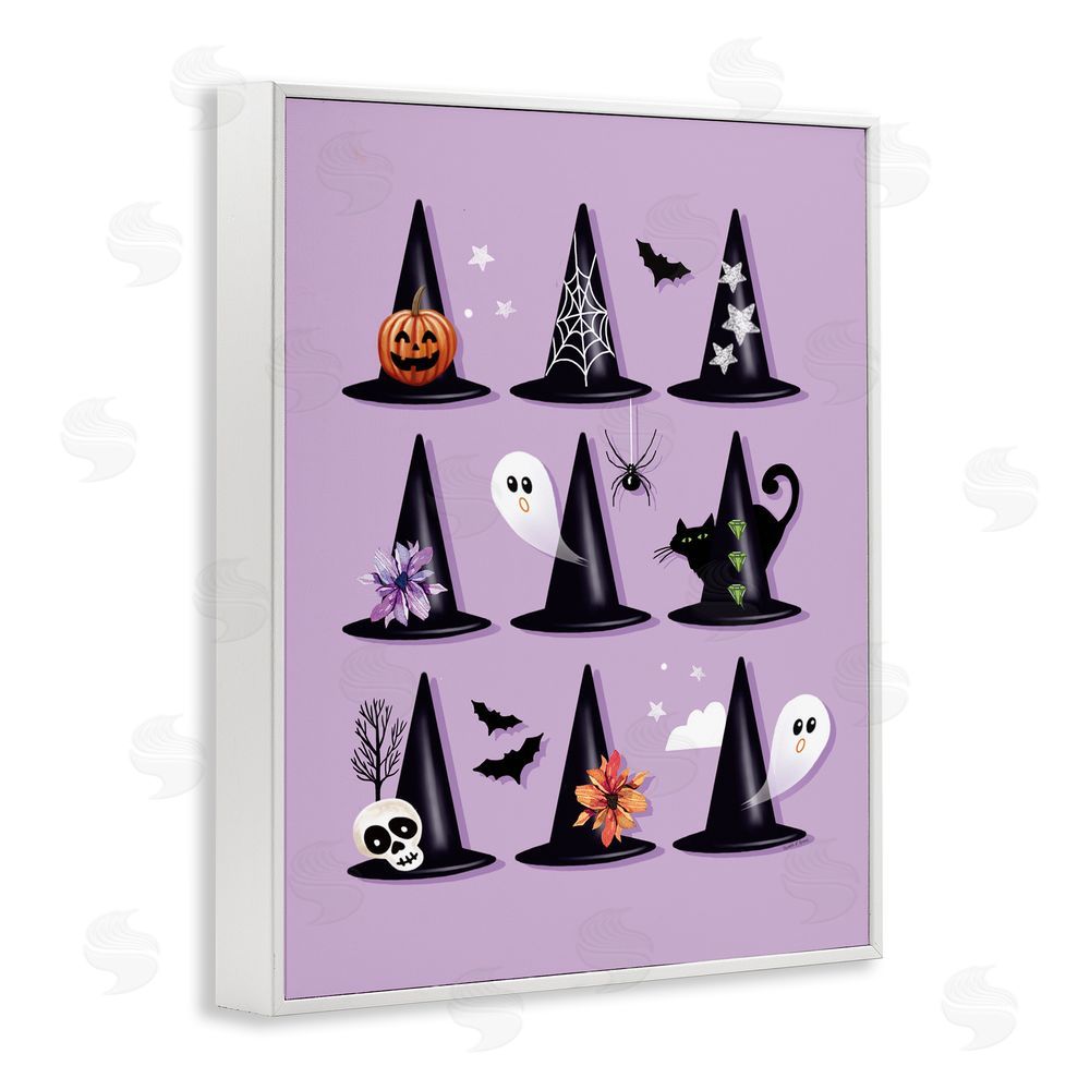 Elizabeth Tyndall Varied Witch Hats on Purple White Framed Giclee Wall Art Print