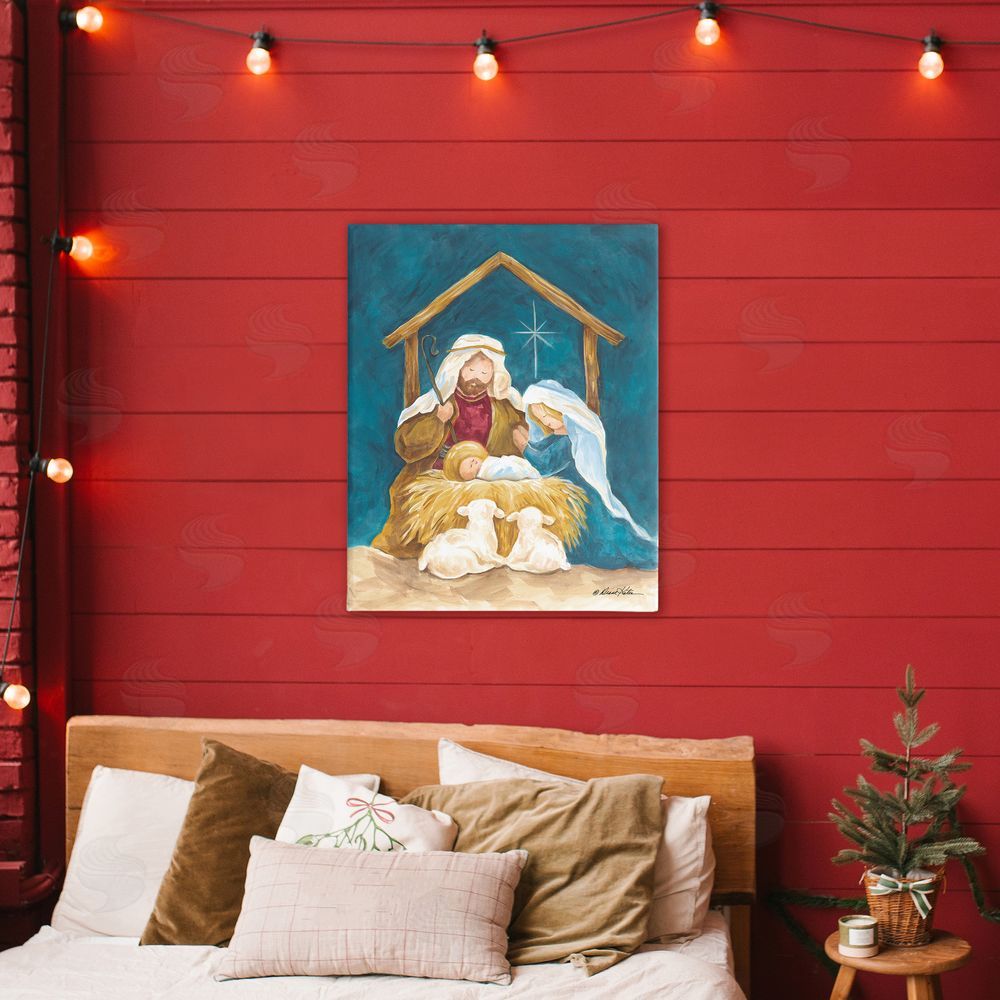 Diane Kater Comforting Nativity Painting Stretched Canvas Wall Art Print in Room