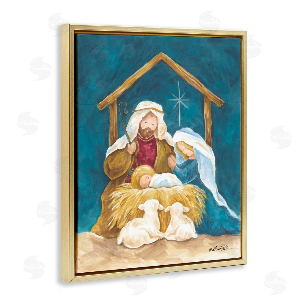 Diane Kater Comforting Nativity Painting Gold Floating Frame Canvas Wall Art Print