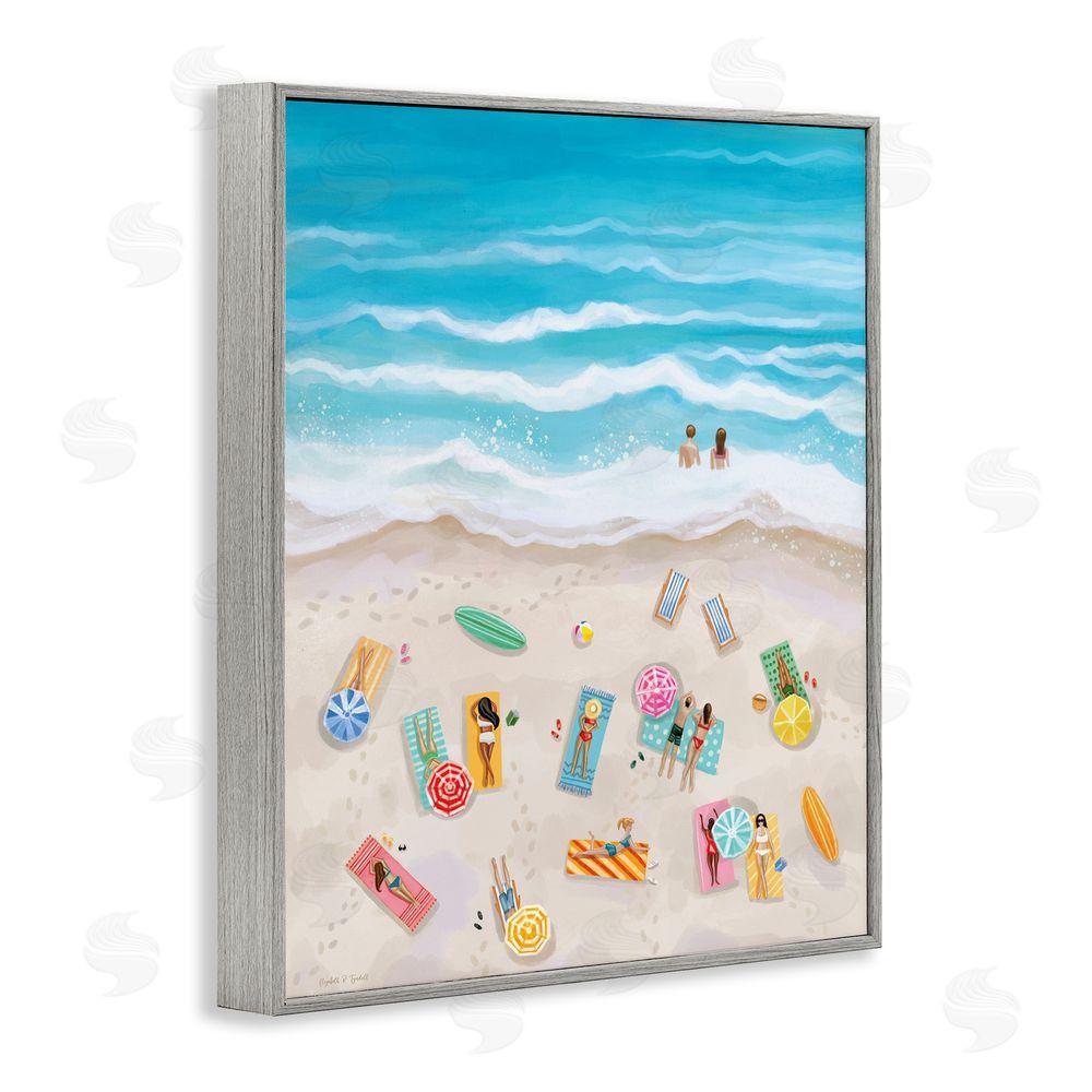 Elizabeth Tyndall Beach Day Sunbathers Gray Framed Giclee Wall Art Print