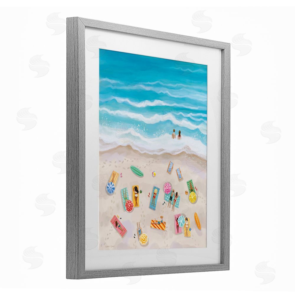 Elizabeth Tyndall Beach Day Sunbathers Gray Framed Print Under Glass Wall Art