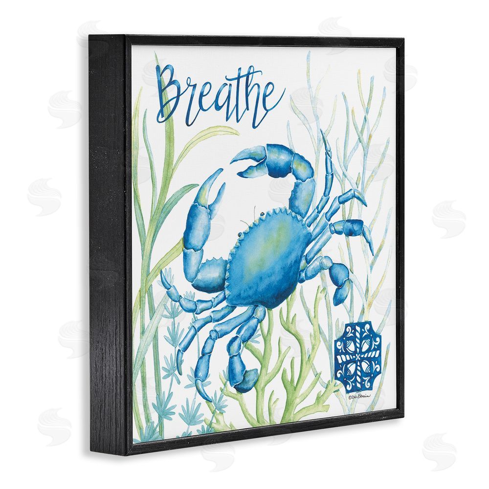Deb Strain Breath Blue Crab Among Seaweed Black Framed Giclee Wall Art Print