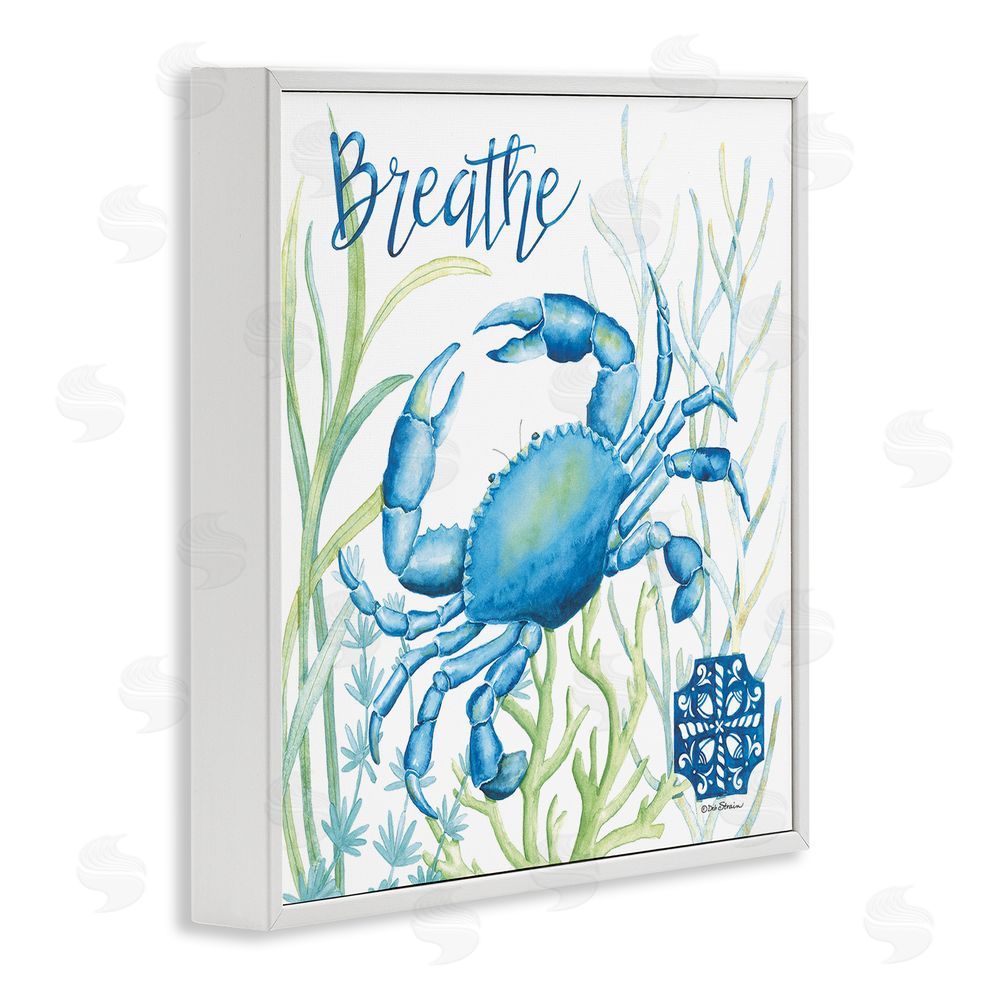Deb Strain Breath Blue Crab Among Seaweed White Framed Giclee Wall Art Print