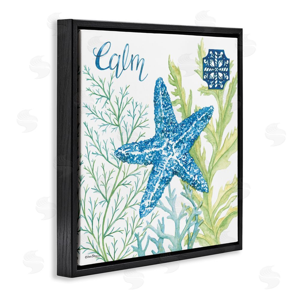 Deb Strain Calm Starfish & Seaweed Black Floating Frame Canvas Wall Art Print