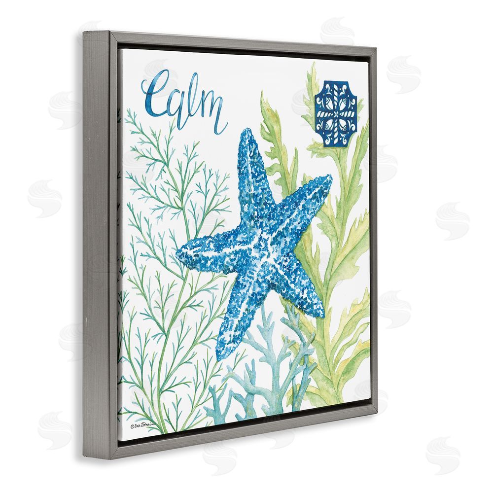 Deb Strain Calm Starfish & Seaweed Gray Floating Frame Canvas Wall Art Print