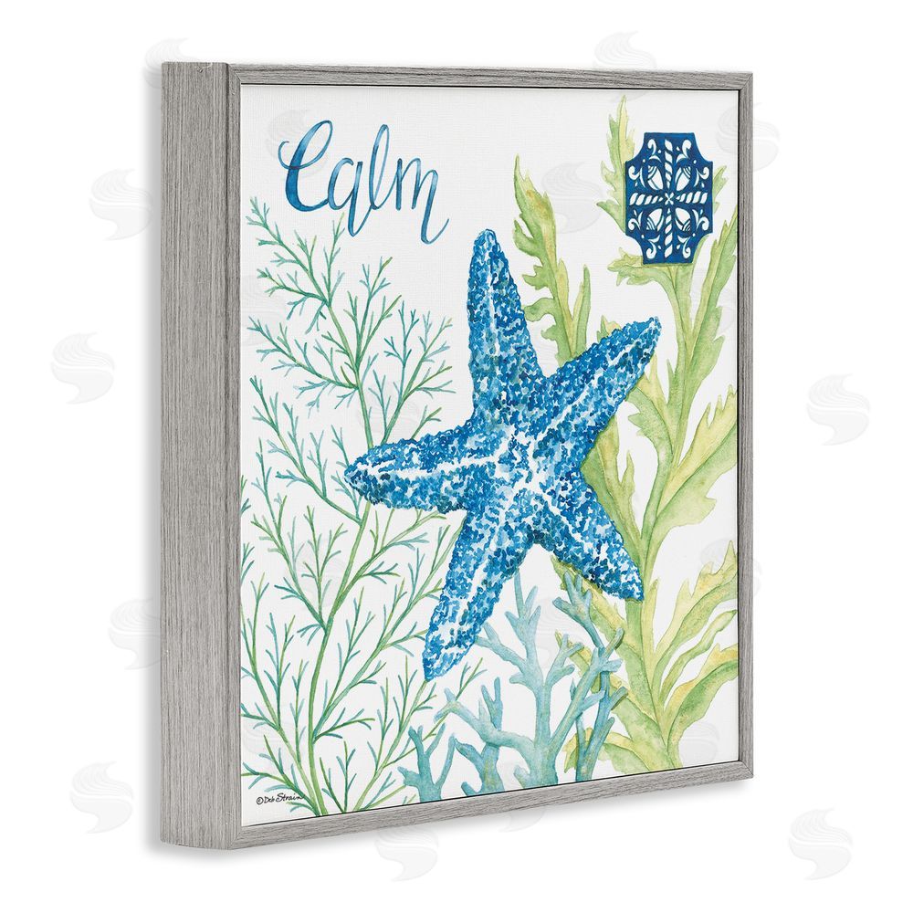 Deb Strain Calm Starfish & Seaweed Gray Framed Giclee Wall Art Print
