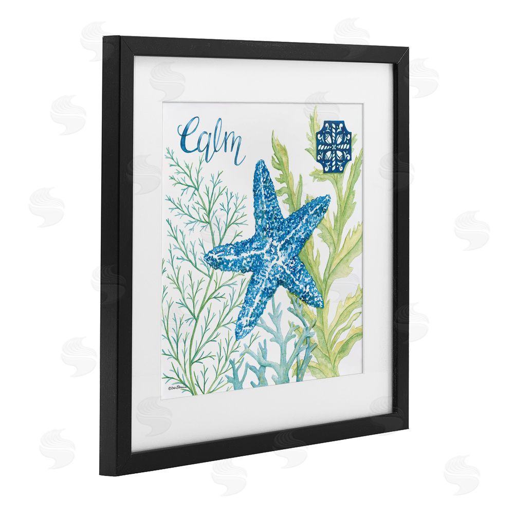 Deb Strain Calm Starfish & Seaweed Black Framed Print Under Glass Wall Art