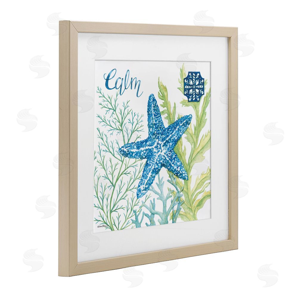 Deb Strain Calm Starfish & Seaweed Brown Framed Print Under Glass Wall Art