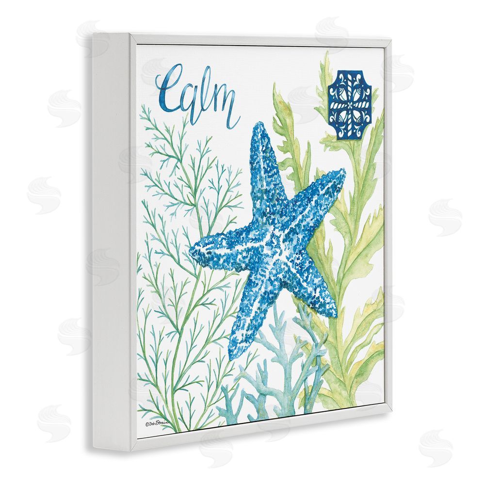 Deb Strain Calm Starfish & Seaweed White Framed Giclee Wall Art Print
