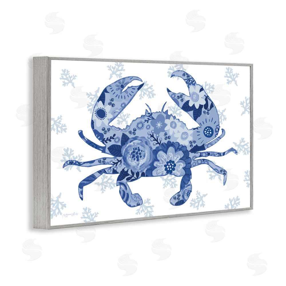 Annie LaPoint Blue Floral Patterned Crab Gray Framed Giclee Wall Art Print