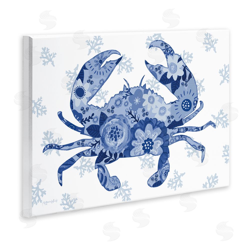Annie LaPoint Blue Floral Patterned Crab Wooden Wall Plaque Art Print