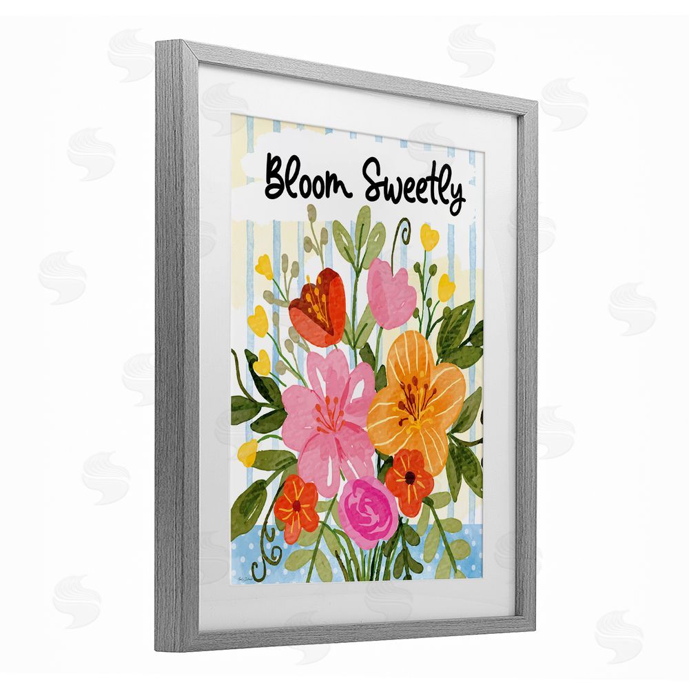 Nicole DeCamp Bloom Sweetly Bright Flowers Gray Framed Print Under Glass Wall Art