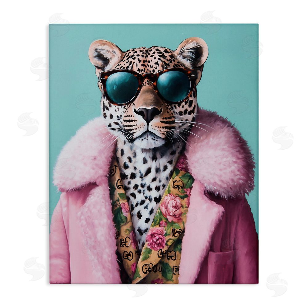Heidi Kuntz Chic Leopard in Pink Coat Stretched Canvas Wall Art Print