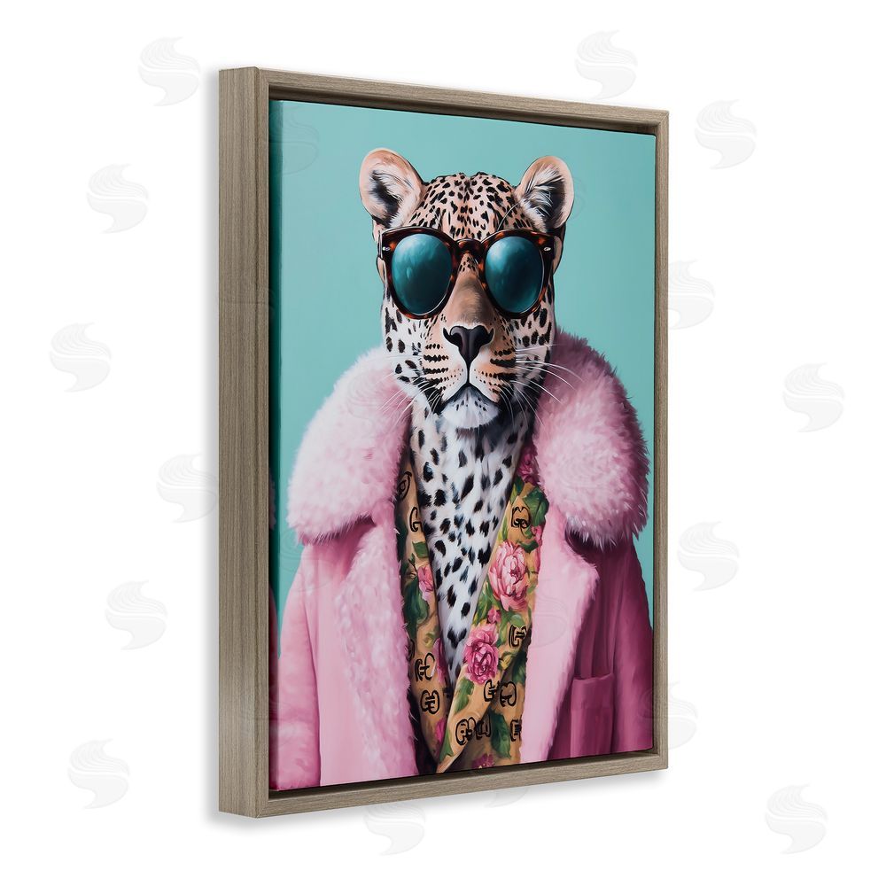 Heidi Kuntz Chic Leopard in Pink Coat Brown Floating Frame Canvas Wall Art Print
