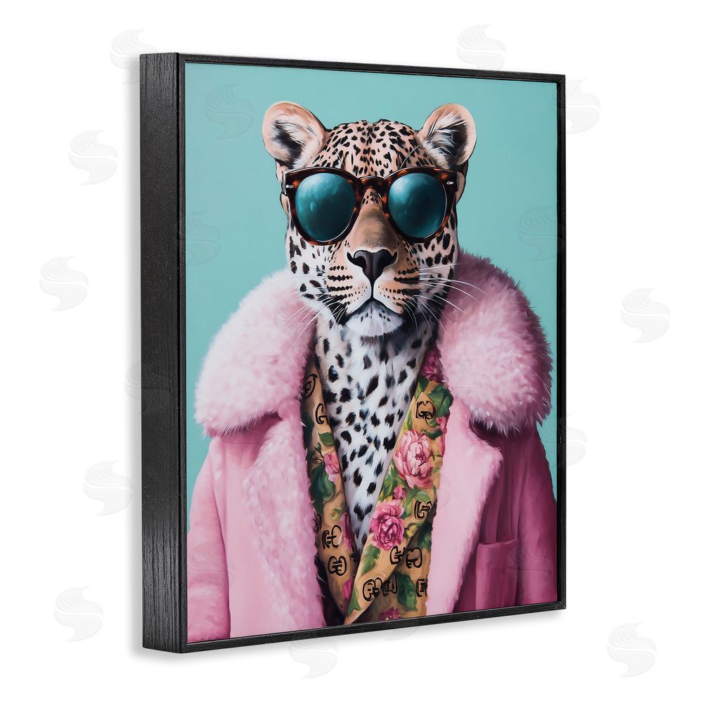 Heidi Kuntz Chic Leopard in Pink Coat Black Framed Giclee Wall Art Print