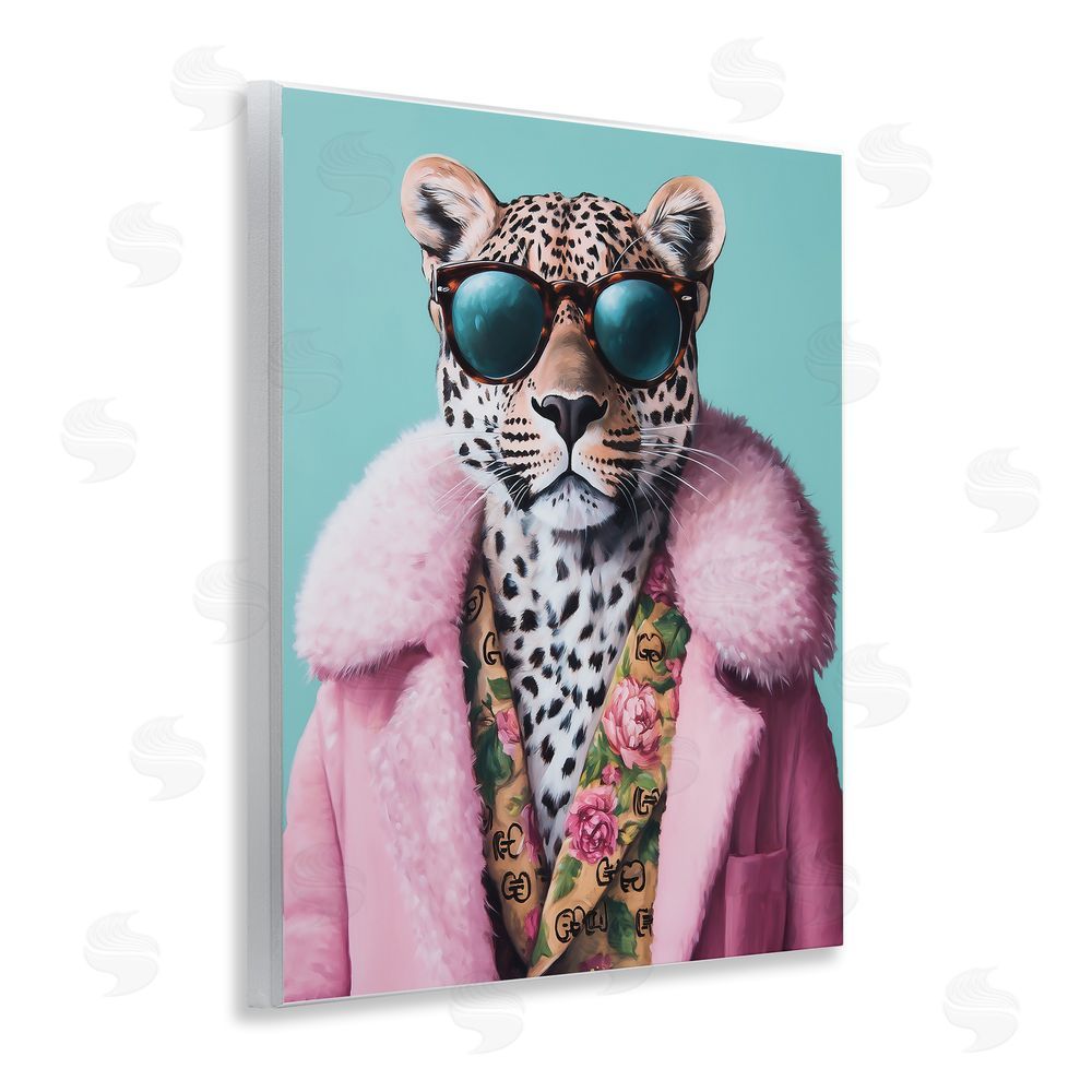 Heidi Kuntz Chic Leopard in Pink Coat Wooden Wall Plaque Art Print