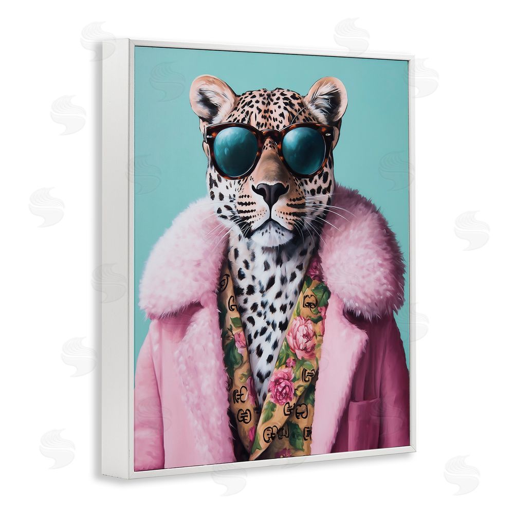 Heidi Kuntz Chic Leopard in Pink Coat White Framed Giclee Wall Art Print