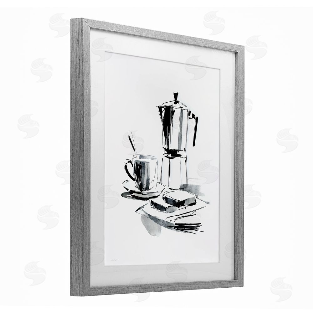 Svetlana Aleynikova Caffeine Dreams Moka Pot Gray Framed Print Under Glass Wall Art