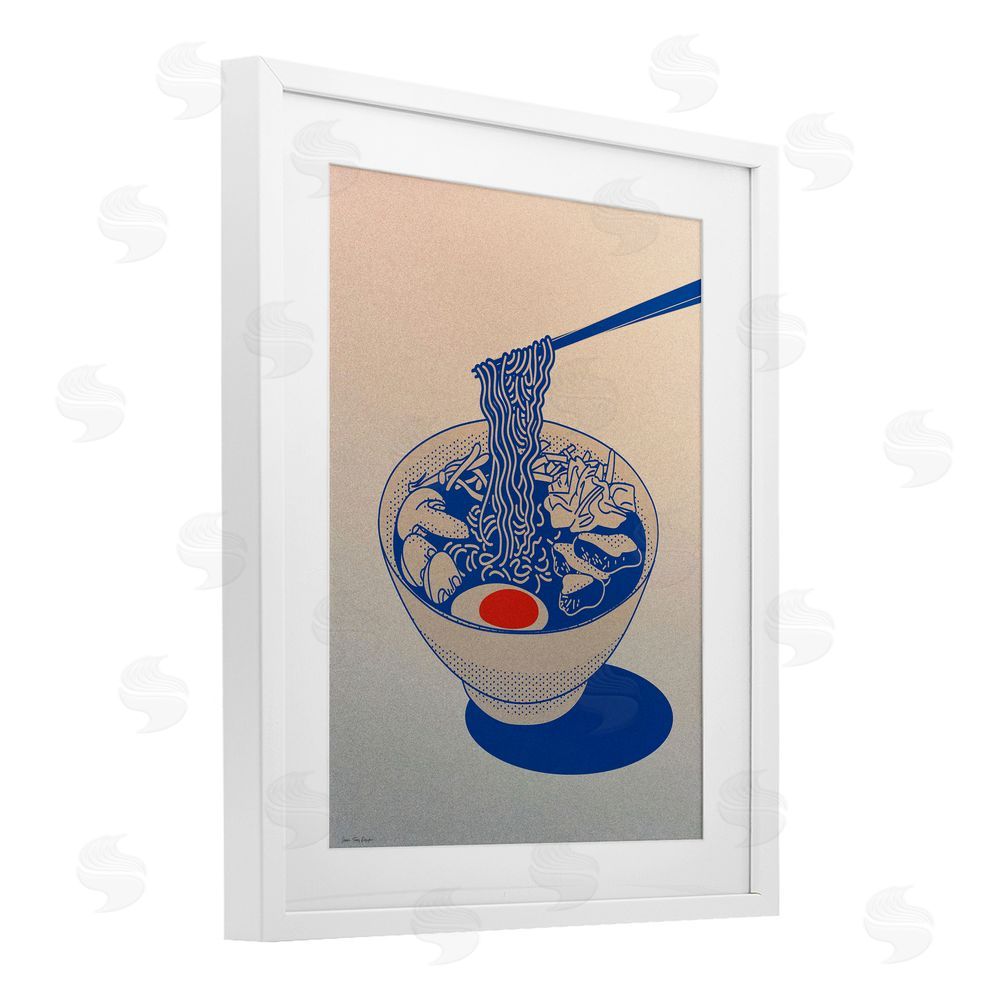 Seven Trees Design Ramen Noodle Bowl Gradient White Framed Print Under Glass Wall Art
