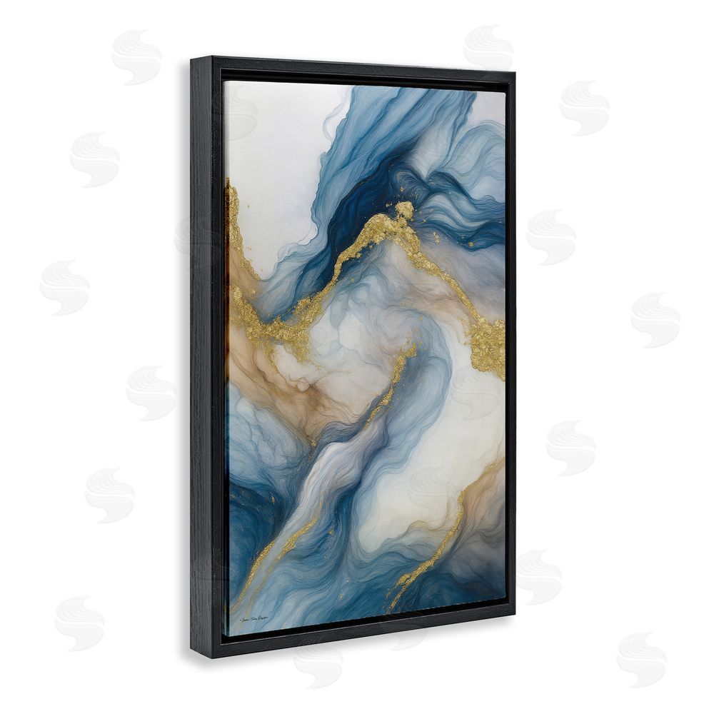 Seven Trees Design Celestial Tides with Golden Veins Black Floating Frame Canvas Wall Art Print